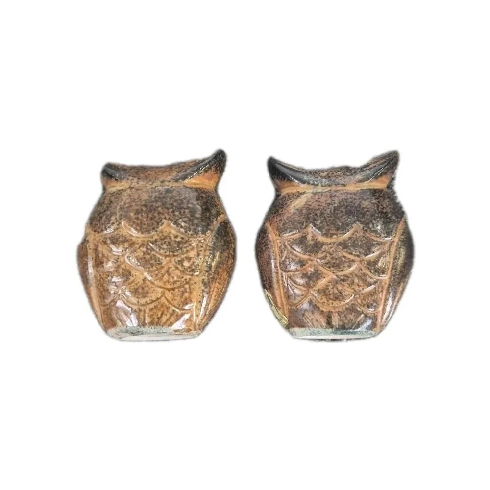 Pair of Vintage Japanese Ceramic Owl-shape Salt Shakers,‎ 2 3/4